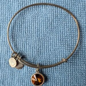 Alex and Ani Elegant Silver Bangle with Amber Charm